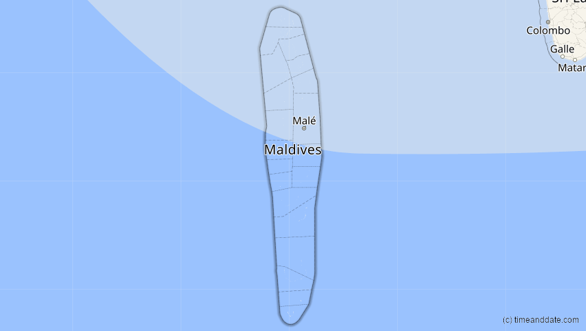 A map of Malediven, showing the path of the 19. Mär 2007 Partielle Sonnenfinsternis