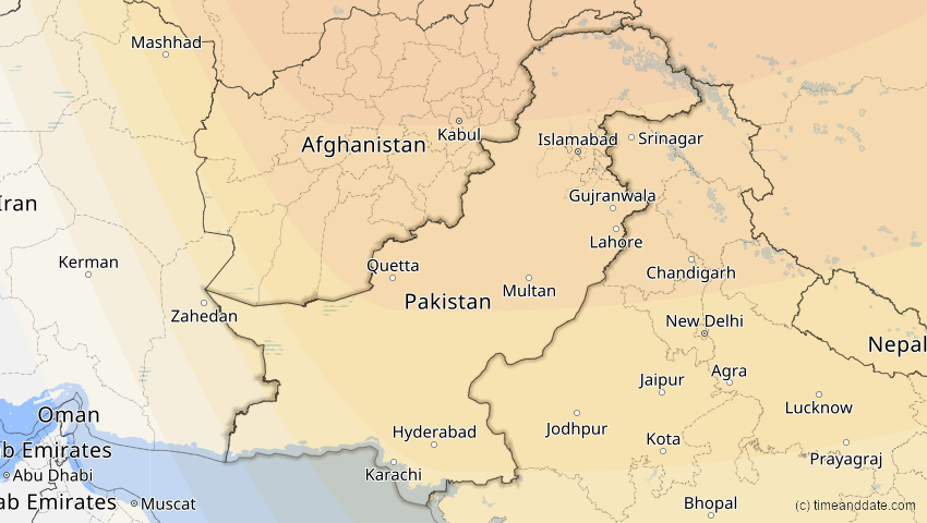 A map of Pakistan, showing the path of the 19. Mär 2007 Partielle Sonnenfinsternis