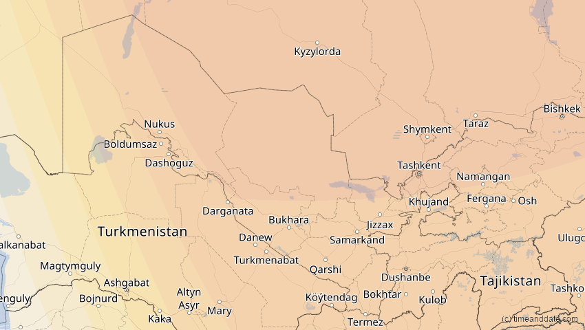 A map of Usbekistan, showing the path of the 19. Mär 2007 Partielle Sonnenfinsternis