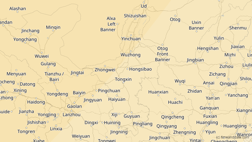A map of Ningxia, China, showing the path of the 19. Mär 2007 Partielle Sonnenfinsternis