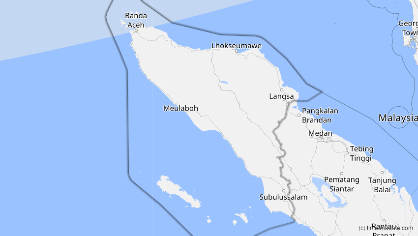 A map of Aceh, Indonesien, showing the path of the 19. Mär 2007 Partielle Sonnenfinsternis