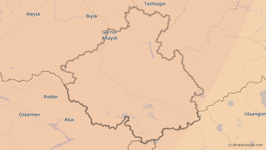 A map of Altai, Russland, showing the path of the 19. Mär 2007 Partielle Sonnenfinsternis