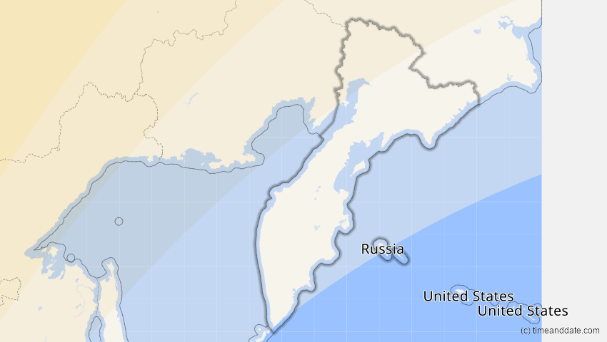 A map of Kamtschatka, Russland, showing the path of the 19. Mär 2007 Partielle Sonnenfinsternis