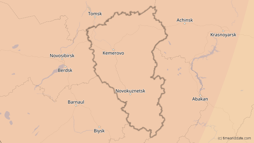 A map of Kemerowo, Russland, showing the path of the 19. Mär 2007 Partielle Sonnenfinsternis