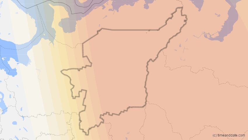 A map of Komi, Russland, showing the path of the 19. Mär 2007 Partielle Sonnenfinsternis