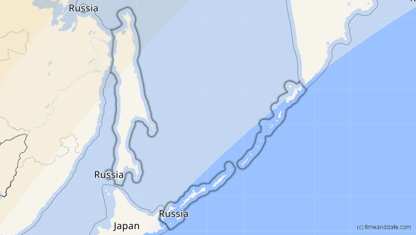 A map of Sachalin, Russland, showing the path of the 19. Mär 2007 Partielle Sonnenfinsternis