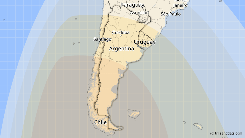 A map of Argentinien, showing the path of the 11. Sep 2007 Partielle Sonnenfinsternis