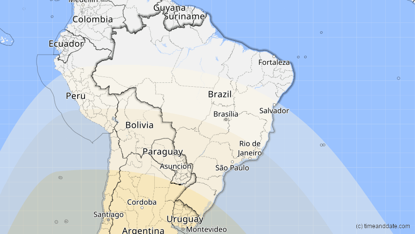 A map of Brasilien, showing the path of the 11. Sep 2007 Partielle Sonnenfinsternis