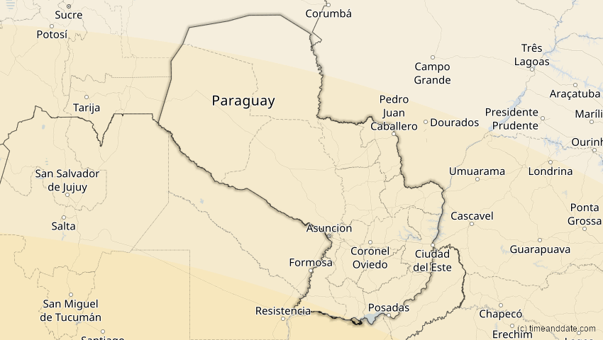 A map of Paraguay, showing the path of the 11. Sep 2007 Partielle Sonnenfinsternis