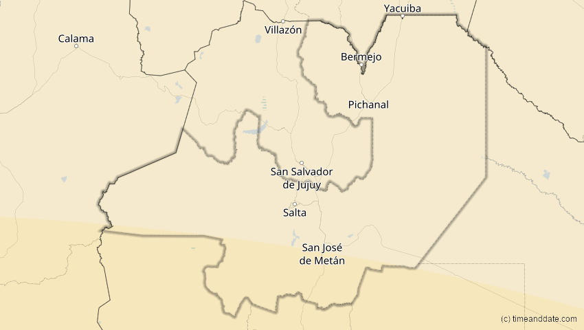 A map of Salta, Argentinien, showing the path of the 11. Sep 2007 Partielle Sonnenfinsternis