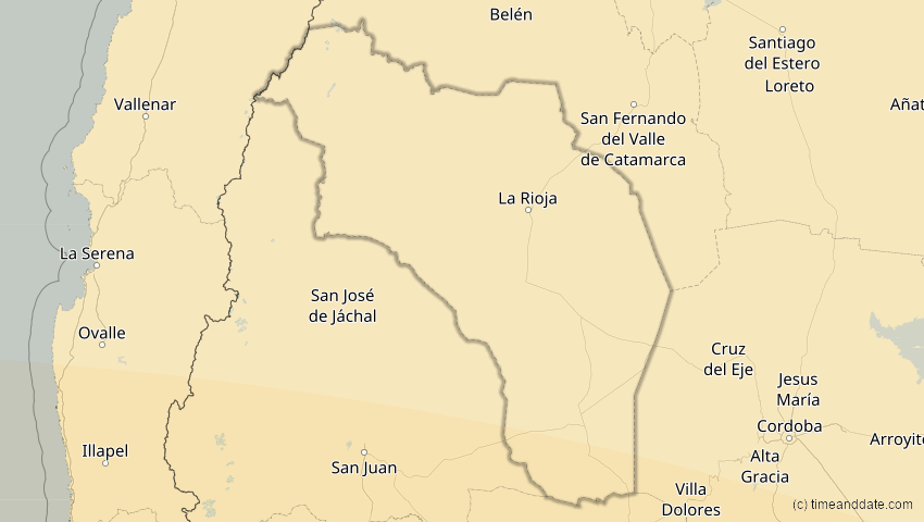 A map of Rioja, Argentinien, showing the path of the 11. Sep 2007 Partielle Sonnenfinsternis