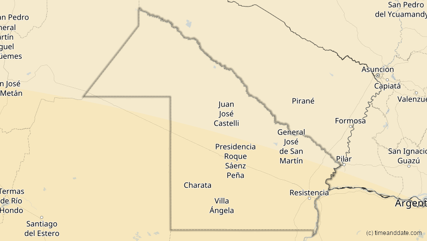 A map of Chaco, Argentinien, showing the path of the 11. Sep 2007 Partielle Sonnenfinsternis
