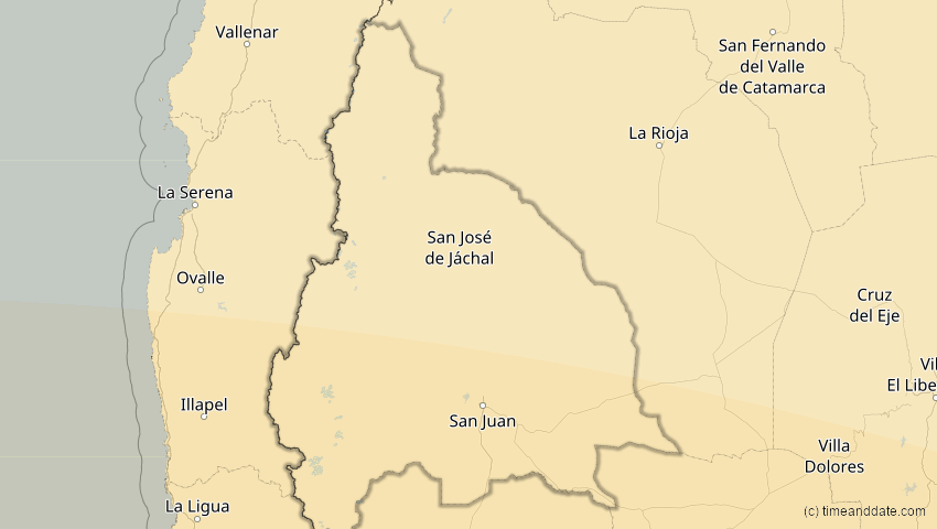 A map of San Juan, Argentinien, showing the path of the 11. Sep 2007 Partielle Sonnenfinsternis