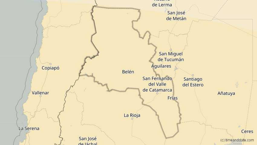 A map of Catamarca, Argentinien, showing the path of the 11. Sep 2007 Partielle Sonnenfinsternis
