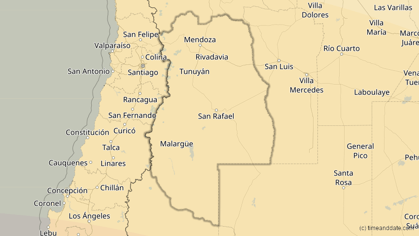A map of Mendoza, Argentinien, showing the path of the 11. Sep 2007 Partielle Sonnenfinsternis