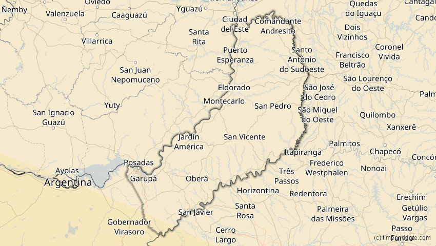 A map of Misiones, Argentinien, showing the path of the 11. Sep 2007 Partielle Sonnenfinsternis