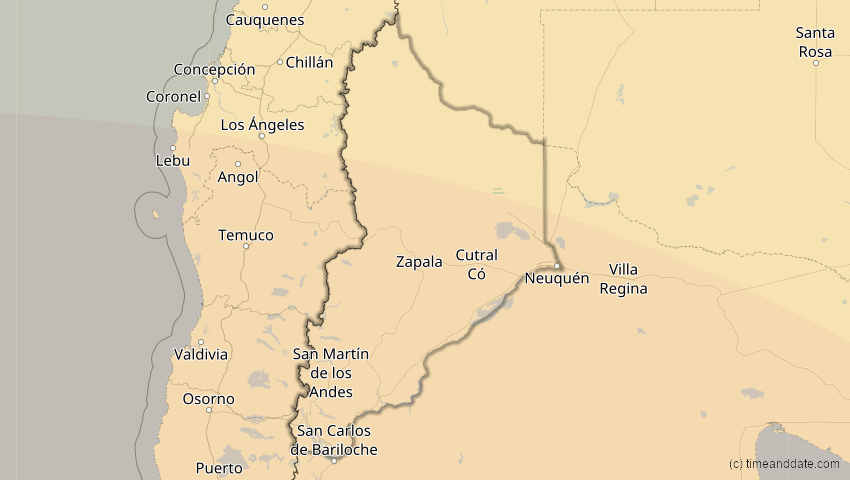 A map of Neuquén, Argentinien, showing the path of the 11. Sep 2007 Partielle Sonnenfinsternis