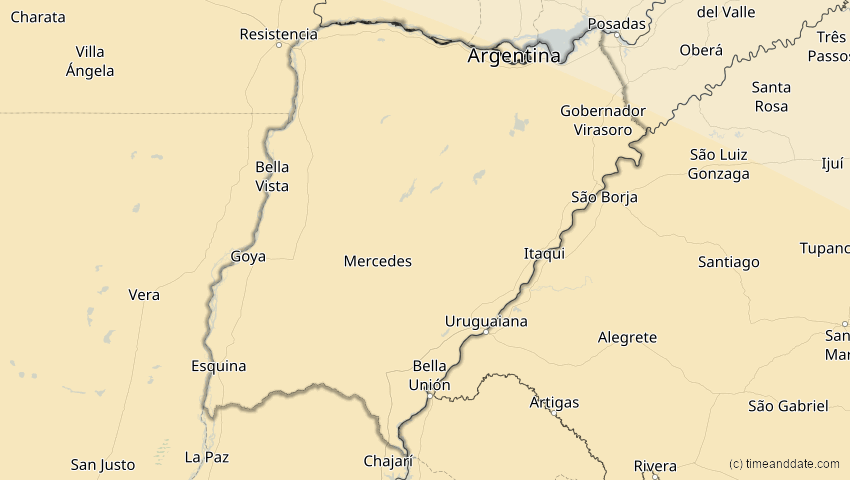 A map of Corrientes, Argentinien, showing the path of the 11. Sep 2007 Partielle Sonnenfinsternis