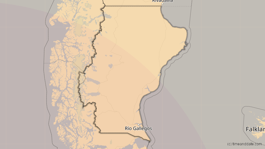A map of Santa Cruz, Argentinien, showing the path of the 11. Sep 2007 Partielle Sonnenfinsternis