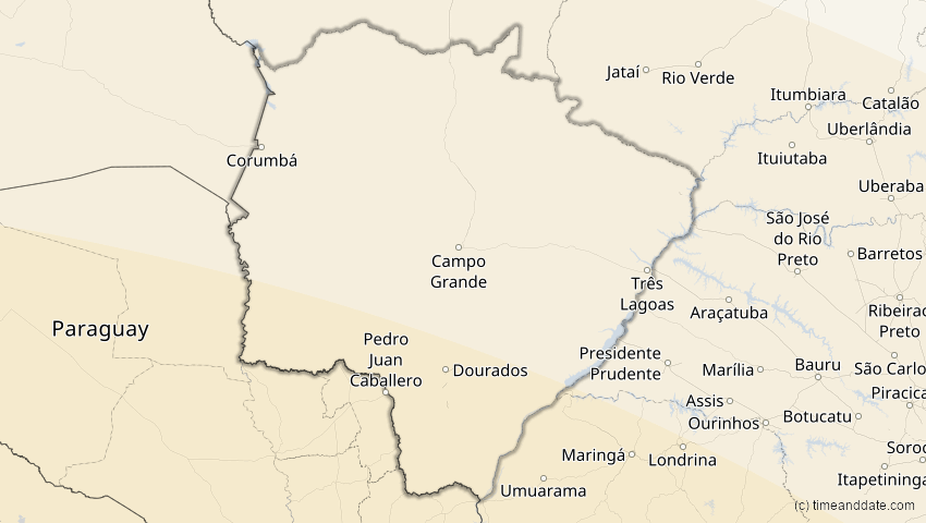 A map of Mato Grosso do Sul, Brasilien, showing the path of the 11. Sep 2007 Partielle Sonnenfinsternis