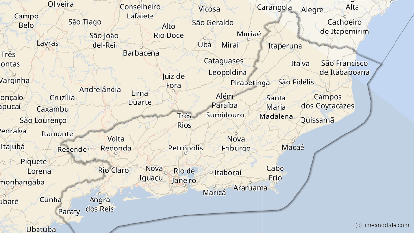 A map of Rio de Janeiro, Brasilien, showing the path of the 11. Sep 2007 Partielle Sonnenfinsternis