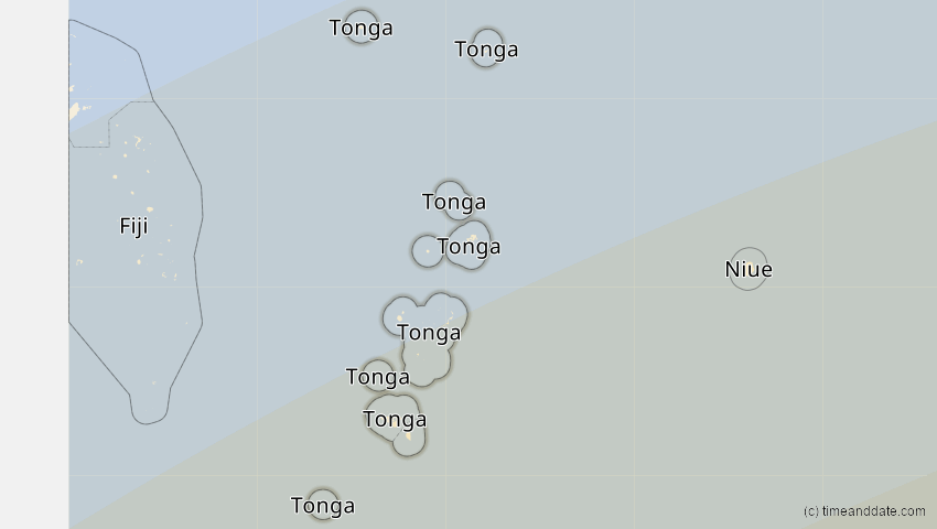 A map of Tonga, showing the path of the 7. Feb 2008 Ringförmige Sonnenfinsternis