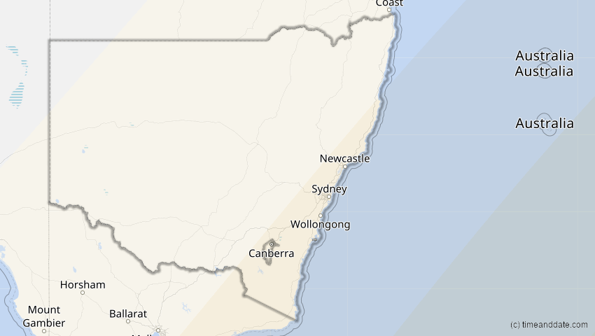 A map of New South Wales, Australien, showing the path of the 7. Feb 2008 Ringförmige Sonnenfinsternis