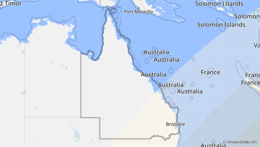 A map of Queensland, Australien, showing the path of the 7. Feb 2008 Ringförmige Sonnenfinsternis