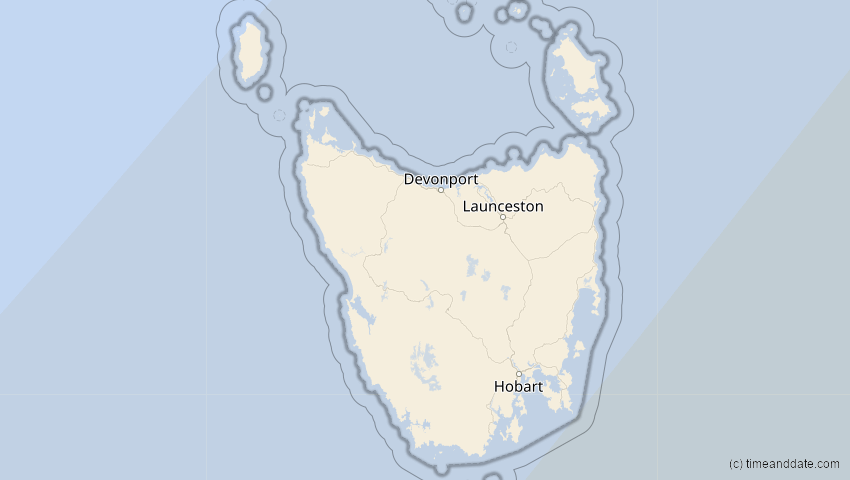 A map of Tasmanien, Australien, showing the path of the 7. Feb 2008 Ringförmige Sonnenfinsternis