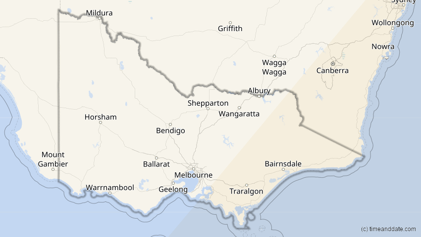 A map of Victoria, Australien, showing the path of the 7. Feb 2008 Ringförmige Sonnenfinsternis