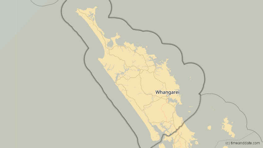 A map of Northland, Neuseeland, showing the path of the 7. Feb 2008 Ringförmige Sonnenfinsternis