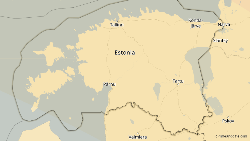 A map of Estland, showing the path of the 1. Aug 2008 Totale Sonnenfinsternis