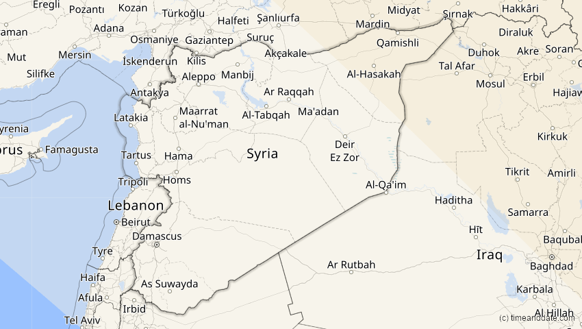 A map of Syrien, showing the path of the 1. Aug 2008 Totale Sonnenfinsternis