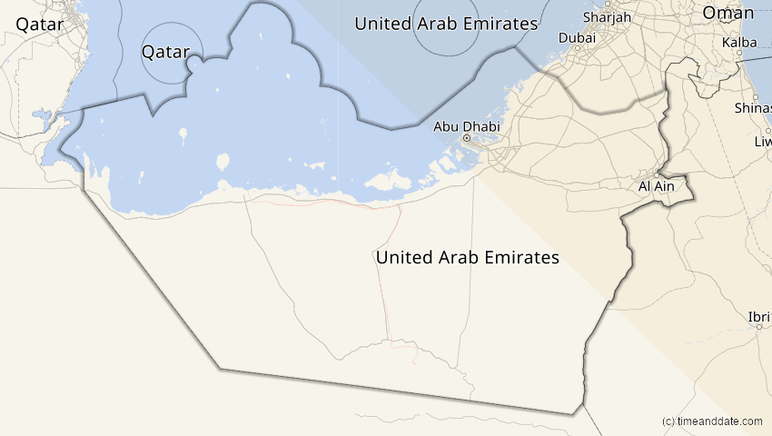A map of Abu Dhabi, Vereinigte Arabische Emirate, showing the path of the 1. Aug 2008 Totale Sonnenfinsternis