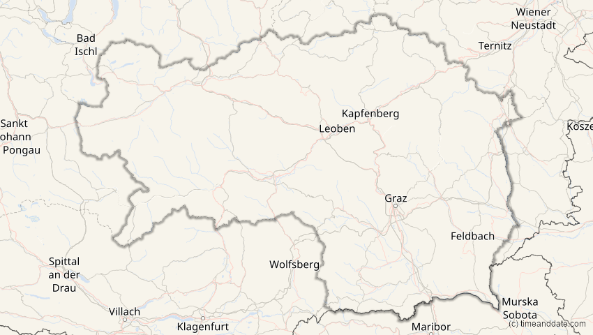 A map of Steiermark, Österreich, showing the path of the 1. Aug 2008 Totale Sonnenfinsternis