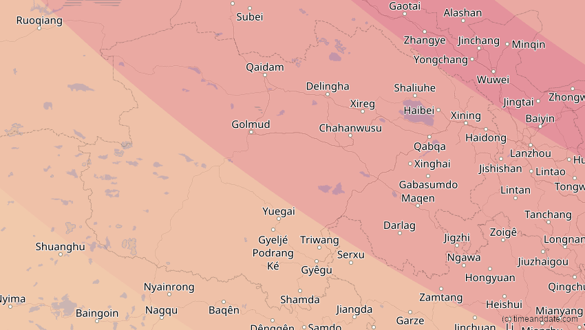 A map of Qinghai, China, showing the path of the 1. Aug 2008 Totale Sonnenfinsternis