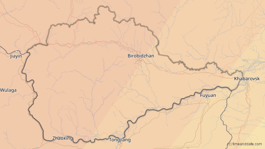 A map of Jüdische Autonome Oblast, Russland, showing the path of the 1. Aug 2008 Totale Sonnenfinsternis