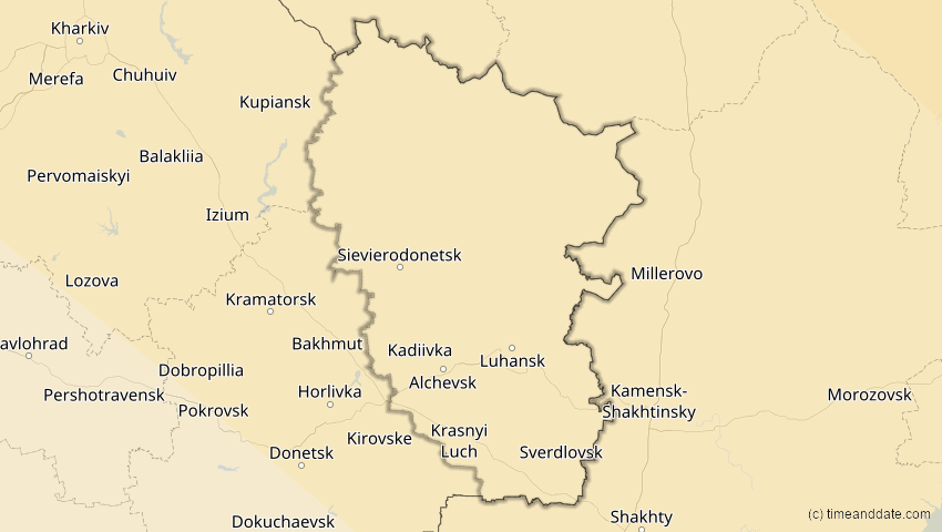 A map of Luhansk, Ukraine, showing the path of the 1. Aug 2008 Totale Sonnenfinsternis