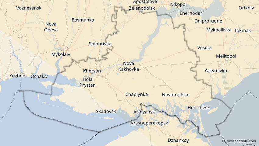 A map of Cherson, Ukraine, showing the path of the 1. Aug 2008 Totale Sonnenfinsternis