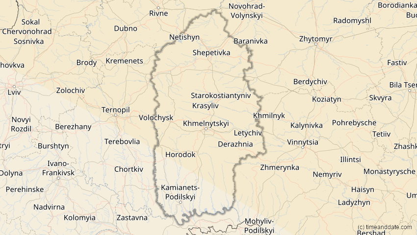 A map of Chmelnyzkyj, Ukraine, showing the path of the 1. Aug 2008 Totale Sonnenfinsternis