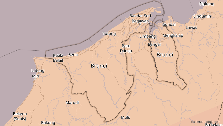 A map of Brunei, showing the path of the 26. Jan 2009 Ringförmige Sonnenfinsternis
