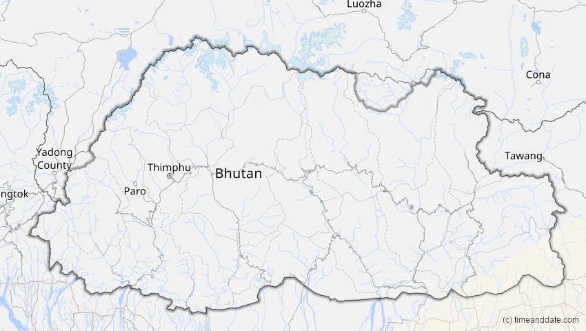A map of Bhutan, showing the path of the 26. Jan 2009 Ringförmige Sonnenfinsternis