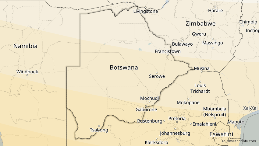 A map of Botsuana, showing the path of the 26. Jan 2009 Ringförmige Sonnenfinsternis