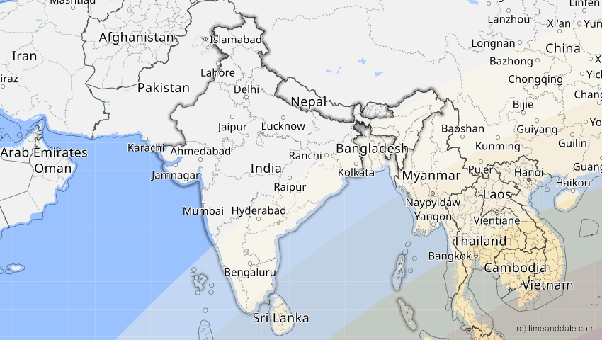 A map of Indien, showing the path of the 26. Jan 2009 Ringförmige Sonnenfinsternis
