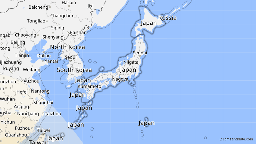 A map of Japan, showing the path of the 26. Jan 2009 Ringförmige Sonnenfinsternis