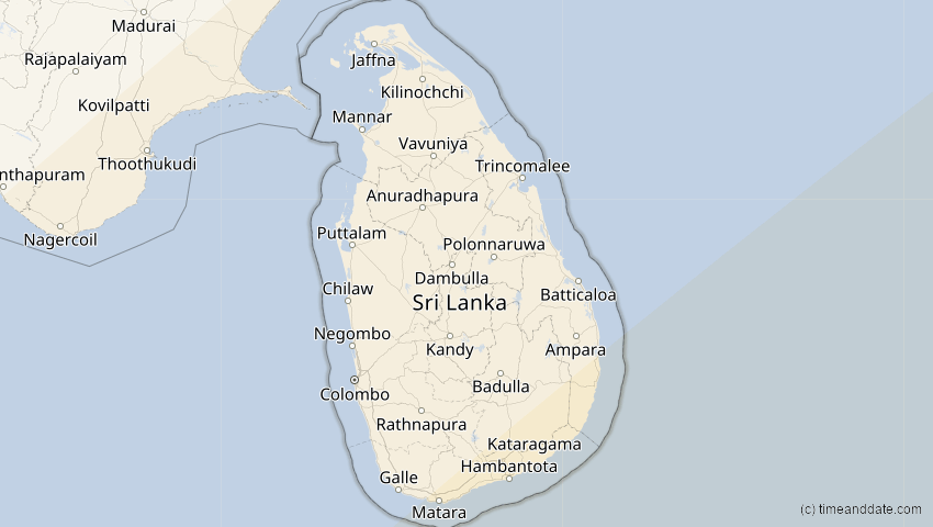 A map of Sri Lanka, showing the path of the 26. Jan 2009 Ringförmige Sonnenfinsternis