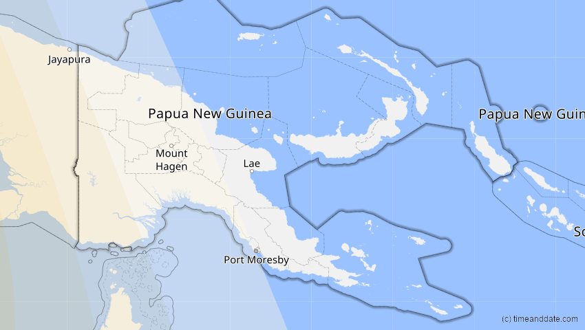 A map of Papua-Neuguinea, showing the path of the 26. Jan 2009 Ringförmige Sonnenfinsternis