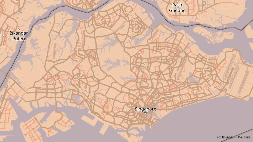 A map of Singapur, showing the path of the 26. Jan 2009 Ringförmige Sonnenfinsternis