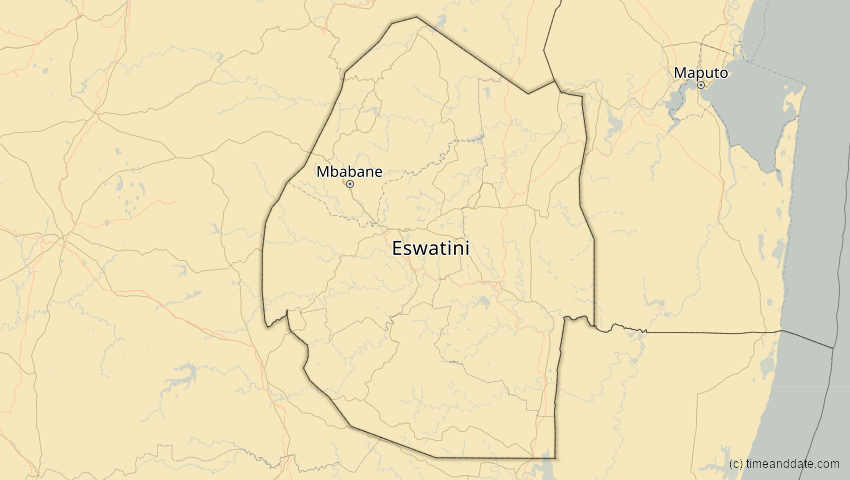 A map of Eswatini, showing the path of the 26. Jan 2009 Ringförmige Sonnenfinsternis