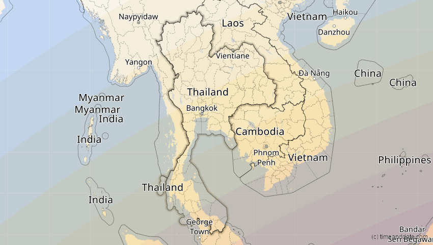 A map of Thailand, showing the path of the 26. Jan 2009 Ringförmige Sonnenfinsternis